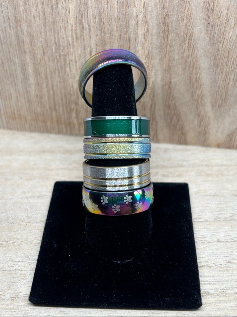 Stack of Multicolor and Metallic Fashion Rings